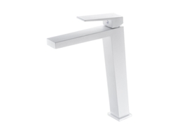 Torneira Alta para Lavatório Cor Chromo com Cano Reto e Fino Branco MICE COLLECTION