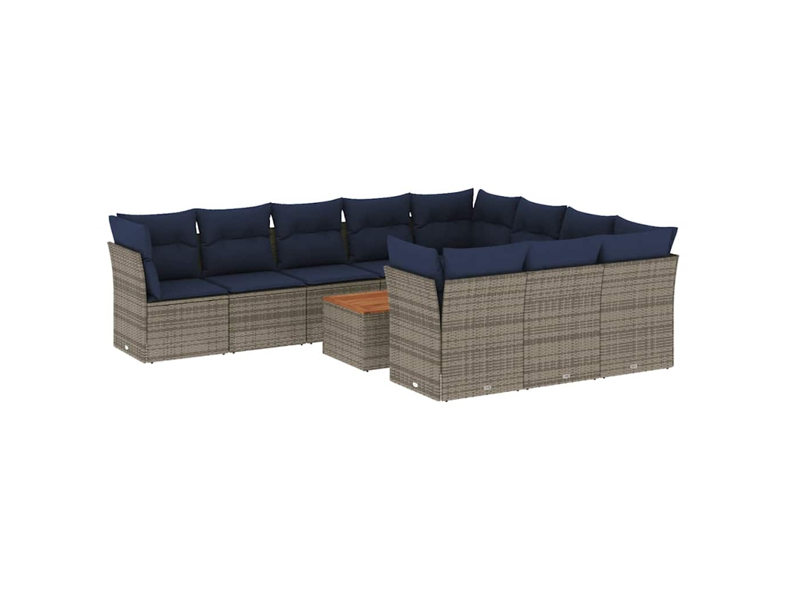 Conjunto de 11 Sofás de Jardim com Almofadões Vime Pe Cinzento MAISON EXCLUSIVE
