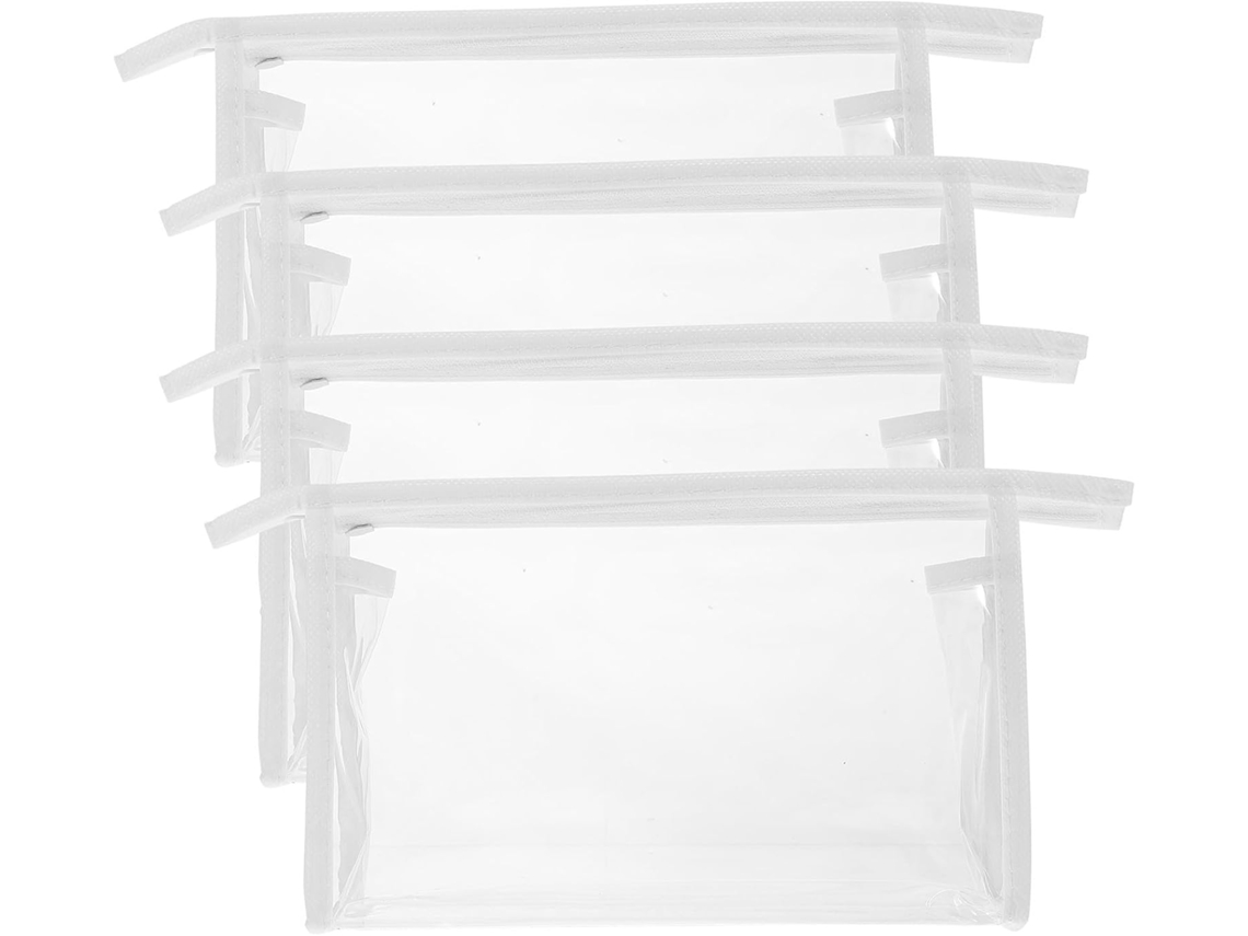 Nécessaire De Cosméticos Em Pvc Branco, 4 Peças, Fechamento Com Zíper, Fácil De Limpar.