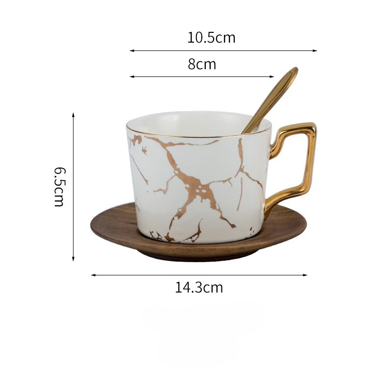 Caneca de Café de Cerâmica Estilo Nórdico com Alça Quadrada Dourada e Borda Dourada Craquelada. MDUG (branca, 270ml)
