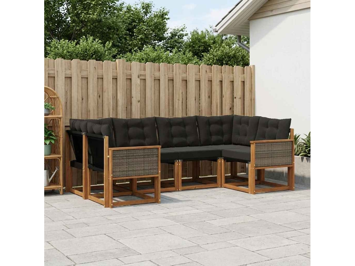 Vidaxl Conjunto De Sofás Para Exterior 6 Pcs Natural E Preto