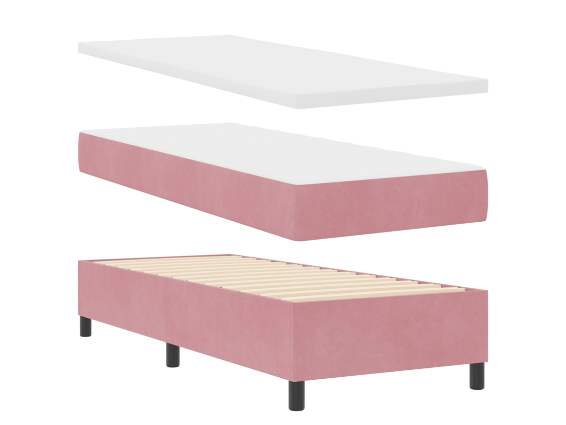 Cama Bospring Com Colchão & Banco Rosa Veludo Vidaxl Rosa Fabric (80x200 Cm)