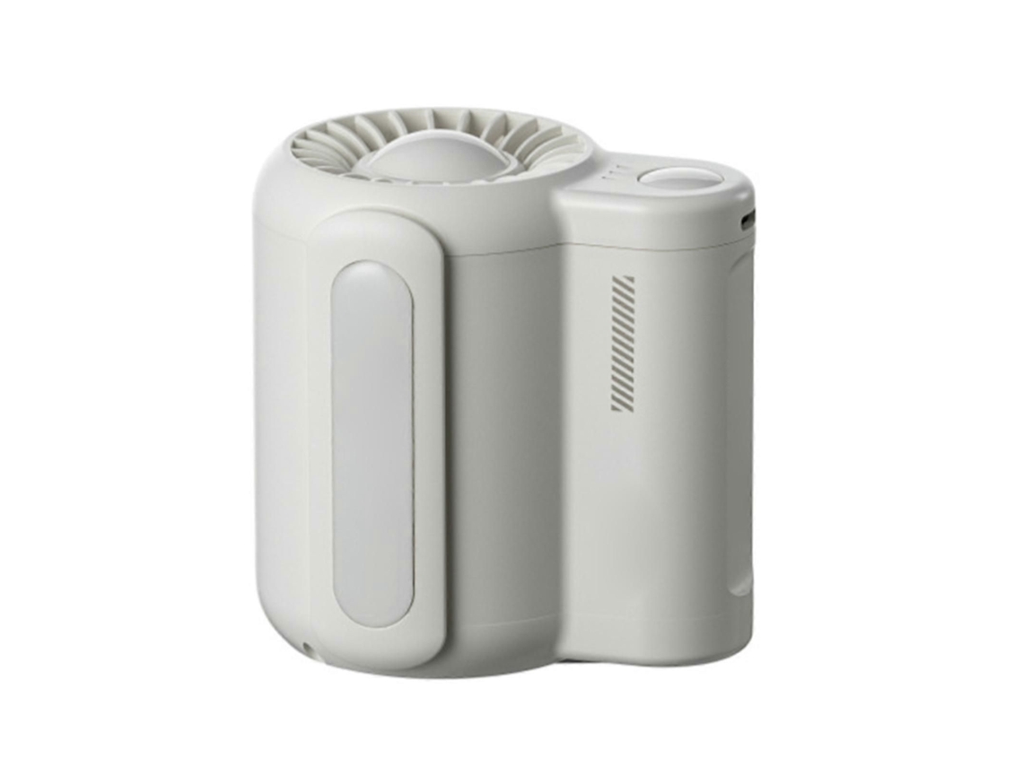 Mini ventilador de cintura portátil e recarregável, pequeno e prático para atividades ao ar livre.