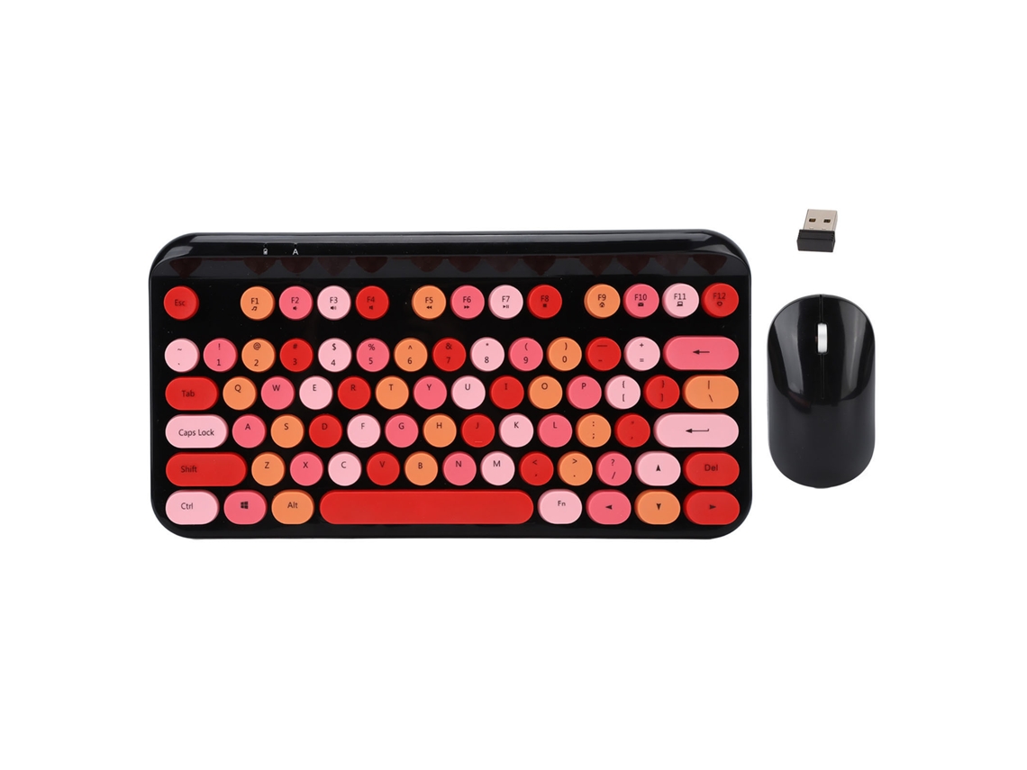 Aetheria conjunto Teclado e Mouse Sem Fio 2.4ghz 75 Teclas Ergonomico Retro Gaming para Pc Laptop Vermelho Preto