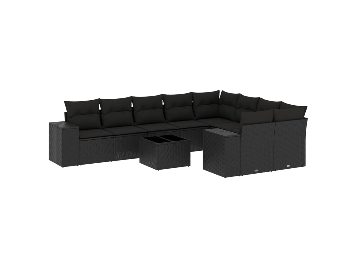Conjunto de 10 sofás de jardim com almofadões Vime Pe Preto MAISON EXCLUSIVE