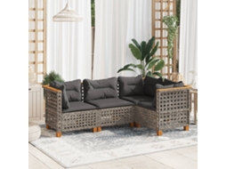 Vidaxl 4 Pcs Conjunto Sofás De Jardim C/ Almofadões Vime Pe Cinzento