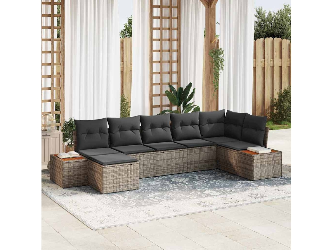 Vidaxl Conjunto De Sofá De Jardim 8 Unid. 7-número De Lugares Cinzeto