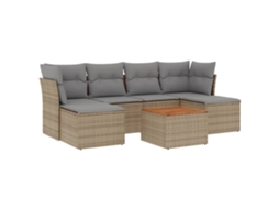 Conjunto de 7 sofás de jardim com almofadões Vime Pe Bege Misturado MAISON EXCLUSIVE