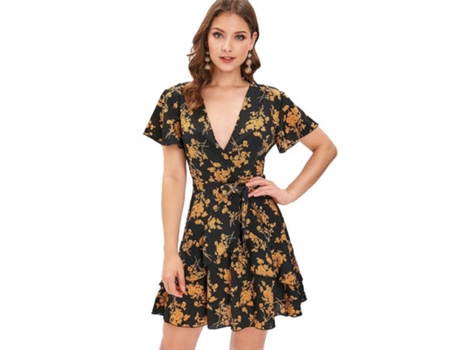Vestido de Mulher FYY Estampa Floral Poliéster Amarelo (2XL)