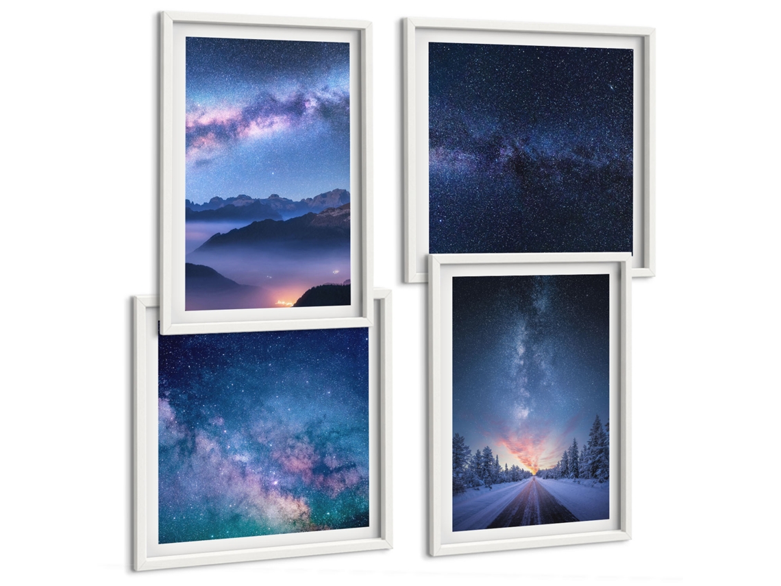 Composição De Quadros Paisagens De Montanhas Rios Florestas Espelharte (4 Peças)