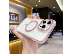 Capa Transparente De Tpu Acrílico Brilhante Tkdaddy Para Iphone 16 Pro Max Compatível Com Magsafe Rosa
