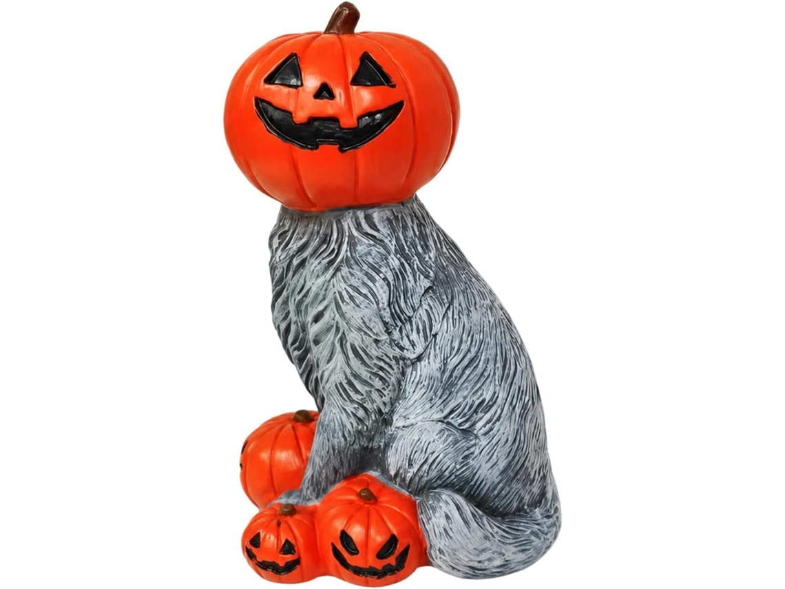 Enfeite De Halloween Vintage Em Resina Com Gato | Escultura De Mesa