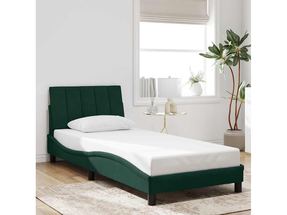 Vidaxl Estrutura De Cama Sem Colchão Hanko 90x200 Cm Veludo Verde-escuro