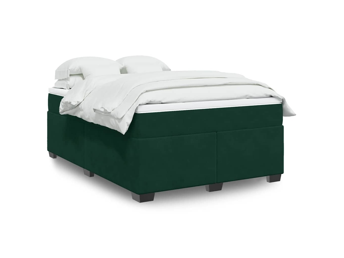 Vidaxl Cama Com Molas/colchão 140x200 Cm Veludo Verde-escuro