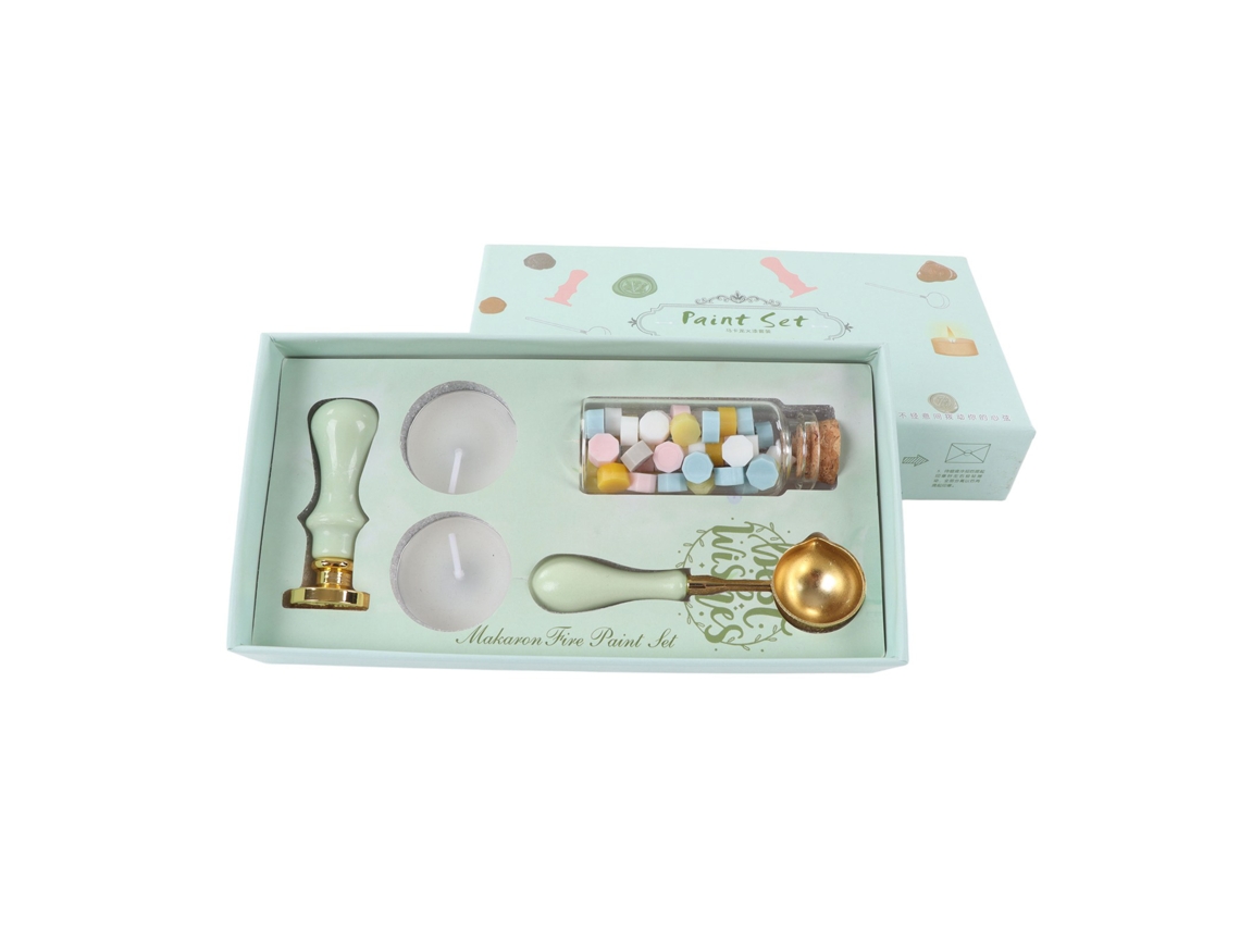 Kit De Selos De Cera Retro Com Cabo Desmontável Padrão De Lírio Para Envelopes Convites Verde