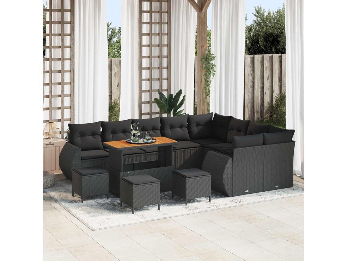 Vidaxl Conjunto De Sofá De Jardim 13 Unid. 12-número De Lugares Preto