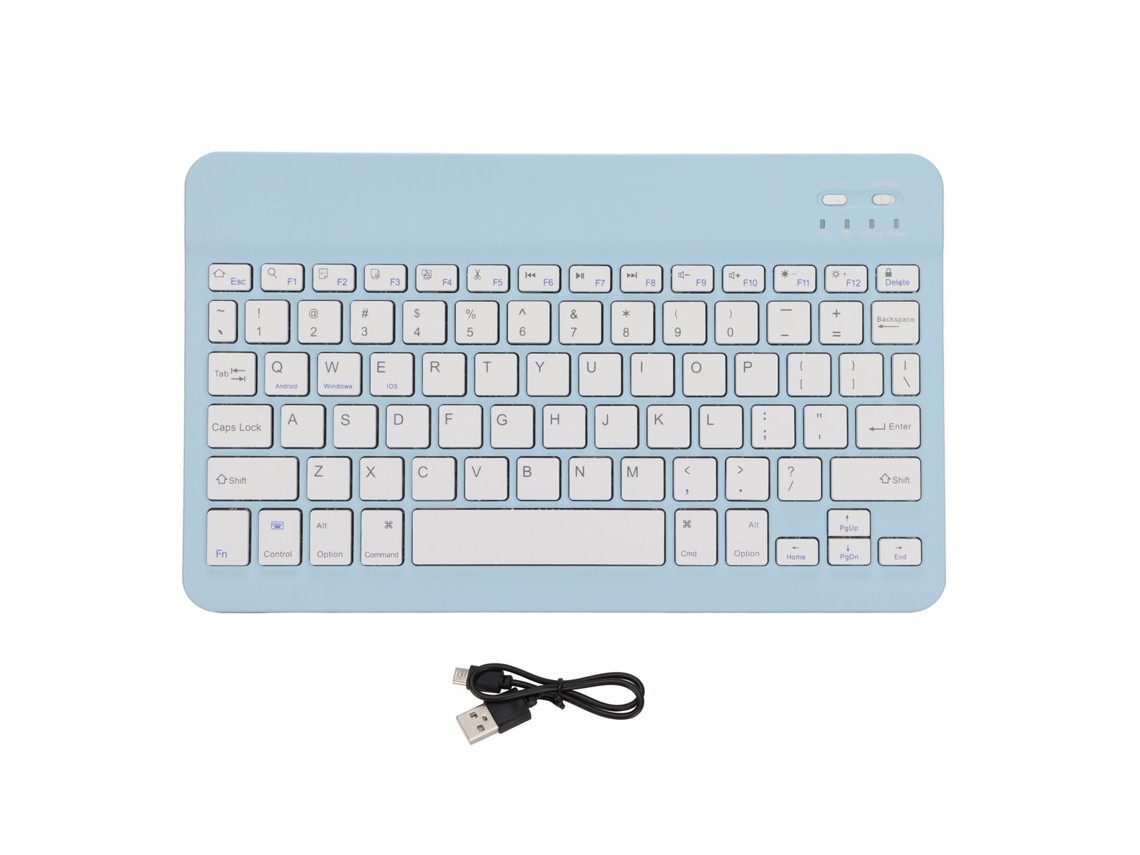 Teclado sem fio portátil com bloqueio de tela, conexão estável e bateria de longa duração. Luz dourada.