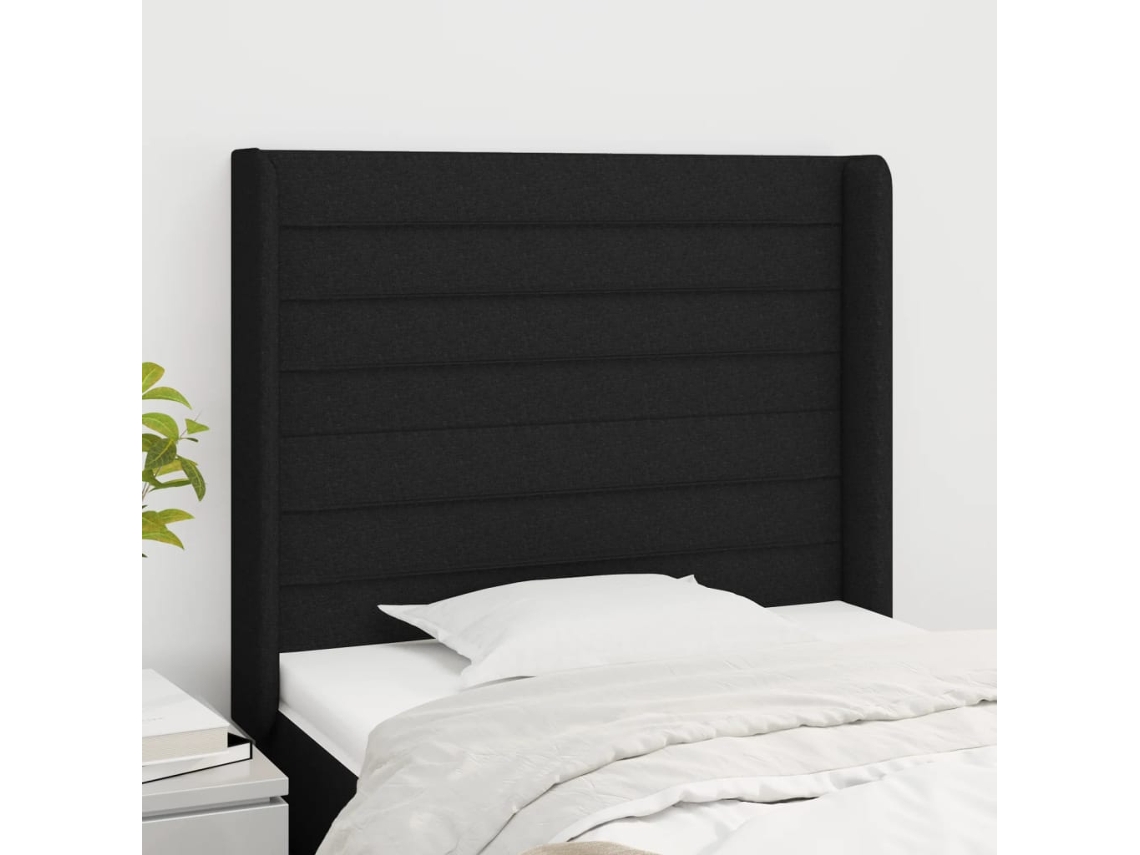 Vidaxl Cabeceira De Cama C/ Abas Tecido 93x16x118/128 Cm Preto