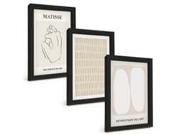 Um Conjunto De Imagens Decorativas Em Uma Molduraformas De Linhas Bege E Brancas Moldura Preta Pinturas De Quarto Espelharte (3 Peças 20x30 Cm)