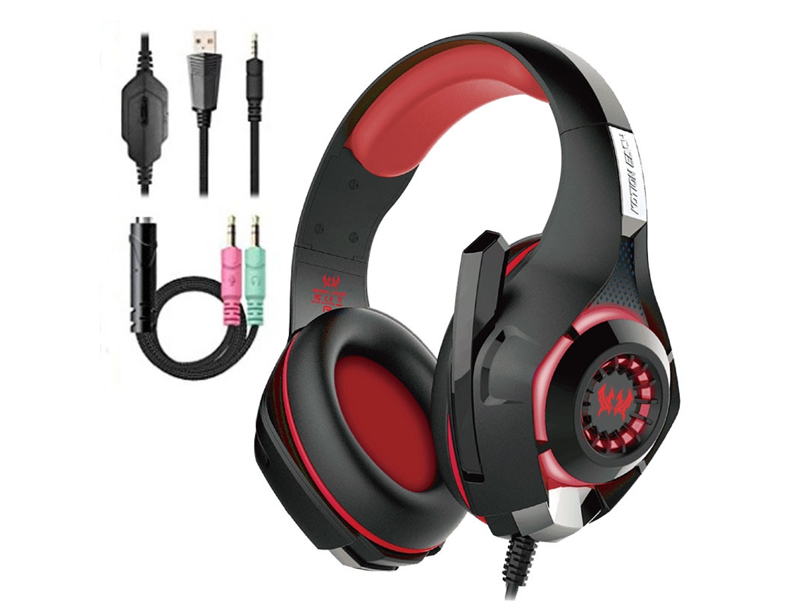 Fone De Ouvido Over Ear Para Jogos Beexcellent Gs400 Com Cabo Adaptador 3,5 Mm Compatível Com Telefones E Computadores Ushion (preto/vermelho)