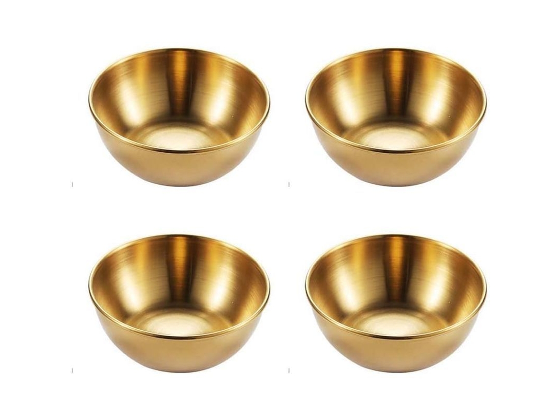 2026 tazas de Salsa de Acero Inoxidable Redondas Mini Platos Condimentos para Sushi Salsa de Soja 4 Piezas Oro