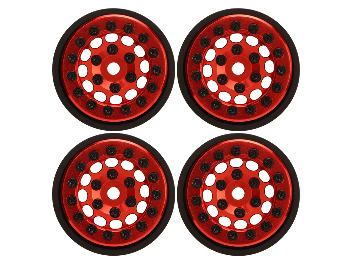 4pcs Jantes Beadlock De 1.0 Polegada Com 12 Buracos Em Liga De Alumínio Para Crawler Fms Fcx24 1/24 Vermelho