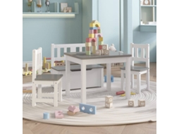 Vidaxl 4 Pcs Conjunto Mesa E Cadeiras Infantil Mdf Branco E Cinzento