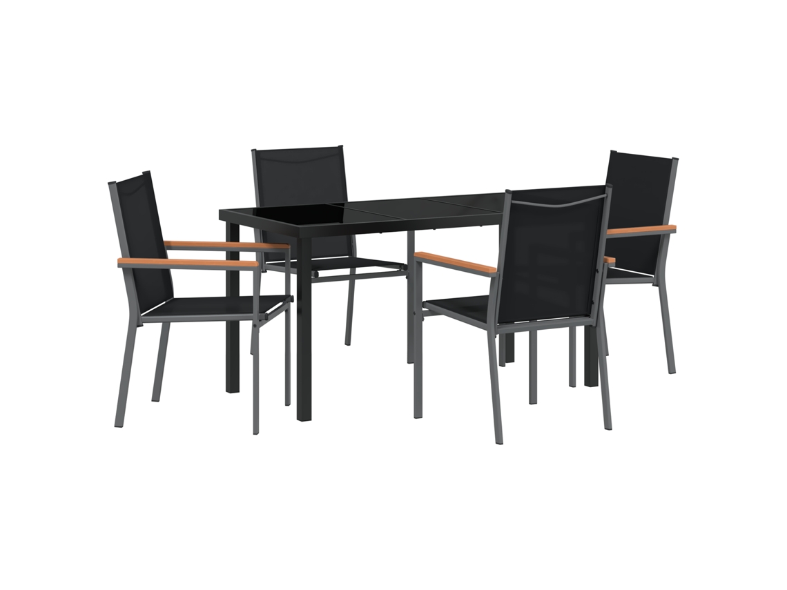 Conjunto 5 De Jantar De Jardim Com Vidaxl Preto Textilene E Aço
