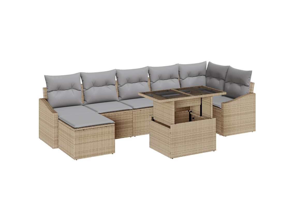 Conjunto 8 Conjunto De Sofá De Jardim Vidaxl Bege Vime Pe (55 X 55 X 37 Cm)