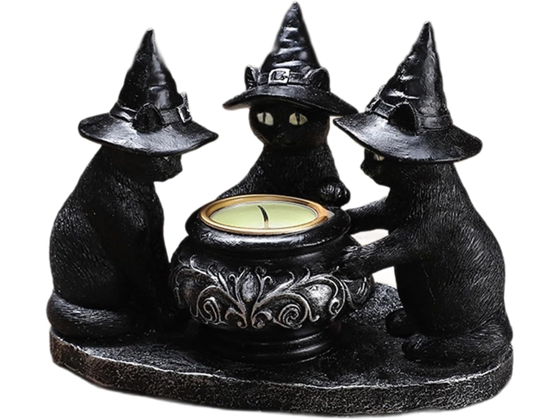 Centros De Mesa De Halloween Com Castiçais Salights Em Formato De Gatos Pretos Para Velas Votivas.