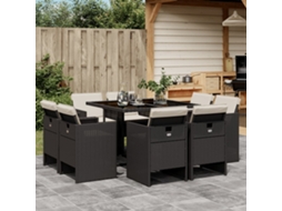 Vidaxl 9 Pcs Conjunto De Jantar P/ Jardim C/ Almofadões Vime Pe Preto
