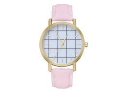 Relógio de pulso analógico feminino, redondo, em aço, quartzo, rosa.