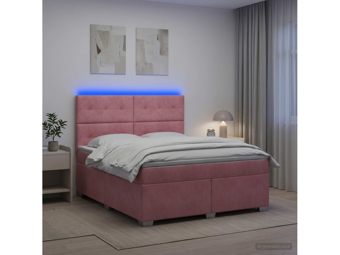 Vidaxl Cama Box Spring Com Colchão Rosa 160 X 200 Cm Veludo