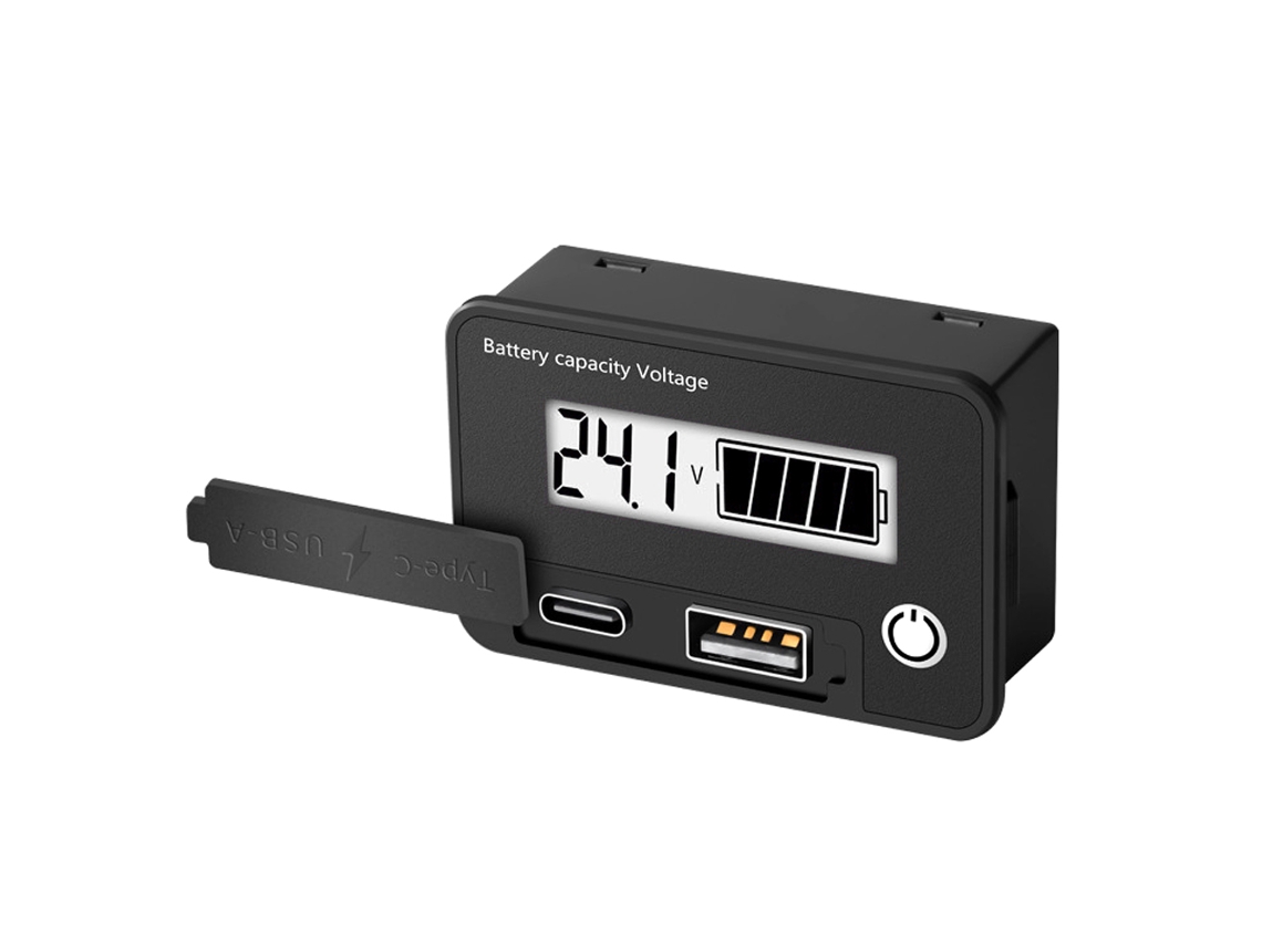 Voltímetro Digital Testador Tensão 8-30vdc Type-c Usb-a Alarme Baixa Memória Falha