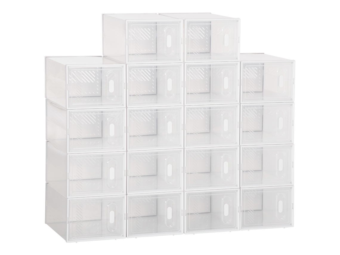 Armário Modular de Plástico Sapateira com 18 Cubos e Portas Magnéticas para Entrada 25x35x19cm Transparente BTFORUS