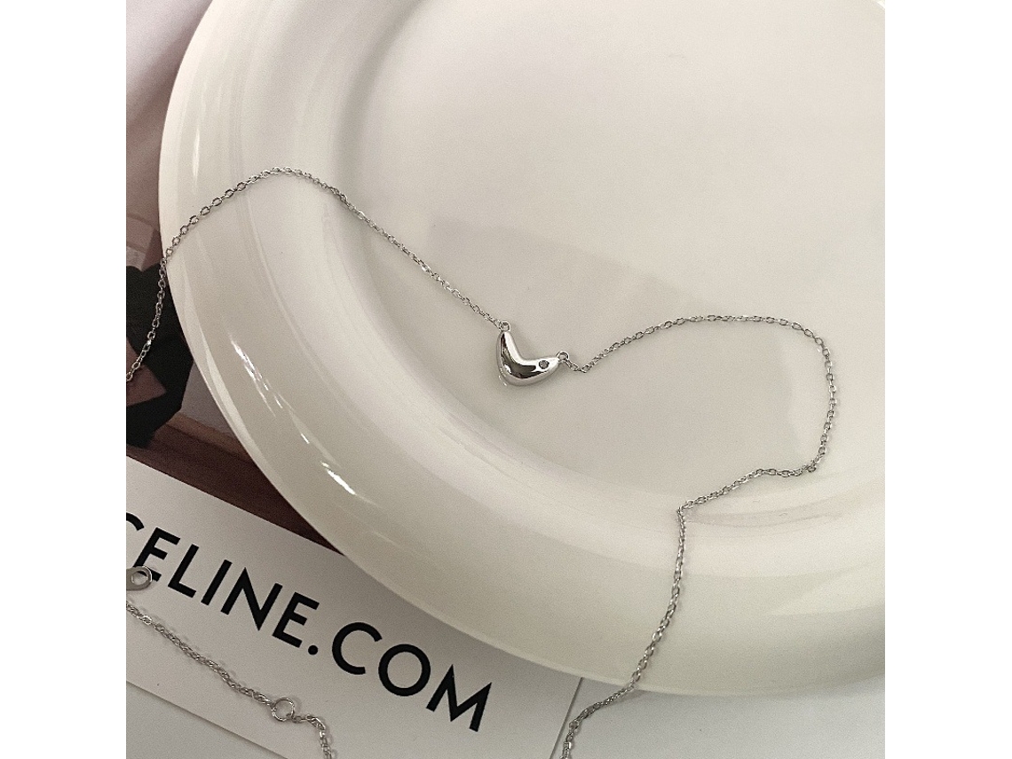 Amor Simples ~ Colar com Pingente de Coração Cravejado de Diamantes em Prata 925, Design Elegante e Delicado MDUG (ouro Branco)