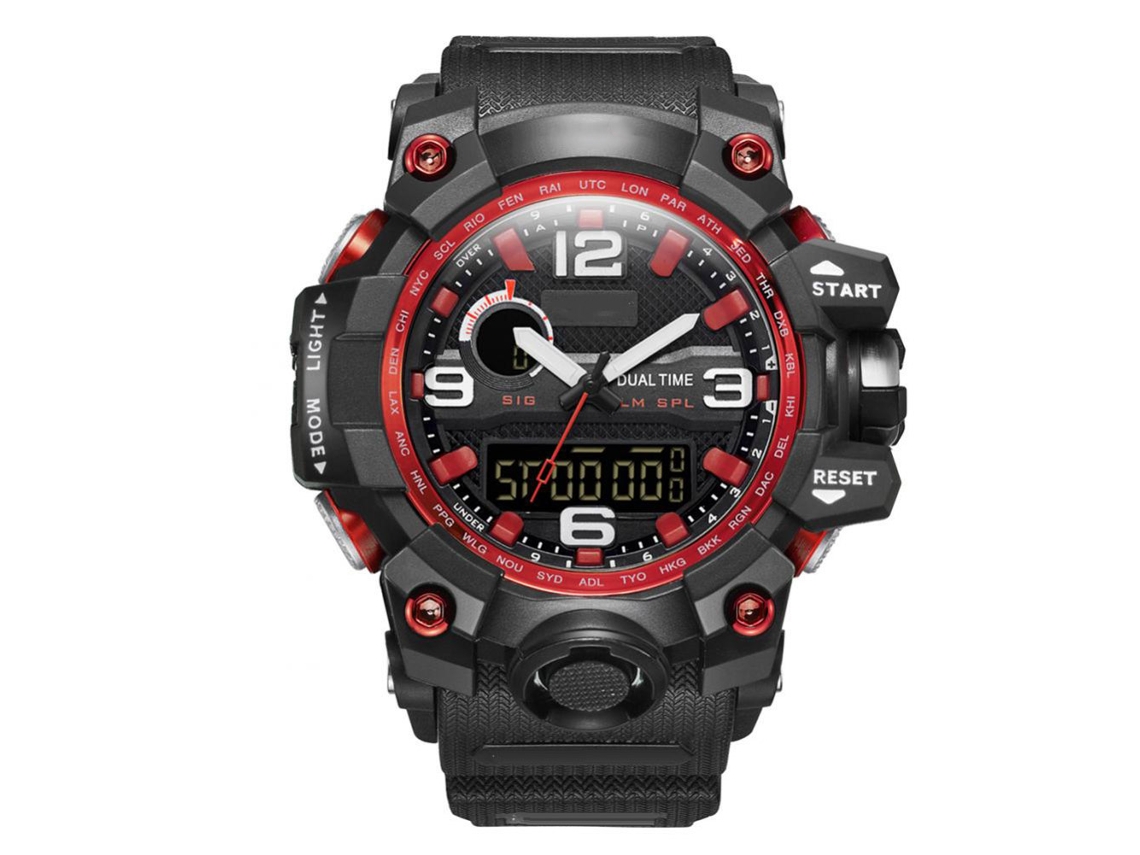 Relógio de pulso Mizums à prova d'água, estilo casual, com mecanismo de quartzo e pulseira de plástico (vermelho)