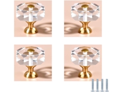 Conjunto De 4 Puxadores Gaveta Em Latão Puro Com Detalhes Cristal, Formato Redondo, Ideais Para Penteadeiras, Armários E