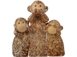 Conjunto 3 Estatuetas Macacos Cerâmica Representando Sabedoria Elegantes Decorativas Escritório Casa GOKOCO