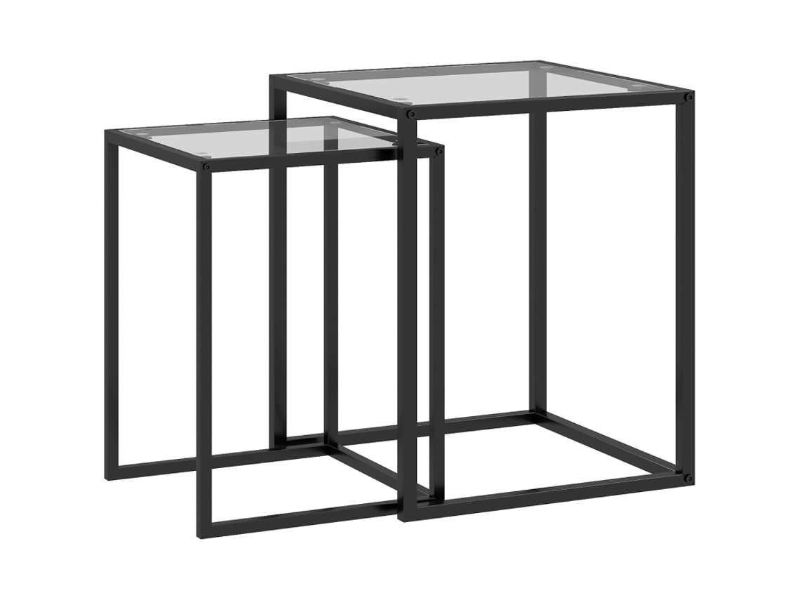 Mesa Lateral Empilhável 2 Peças Preta, Mesa De Cabeceira E Centro Com Pernas De Aço
