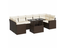 Conjunto de 8 Sofás de Jardim com Almofadões Vime Pe Castanho MAISON EXCLUSIVE (8 pcs)