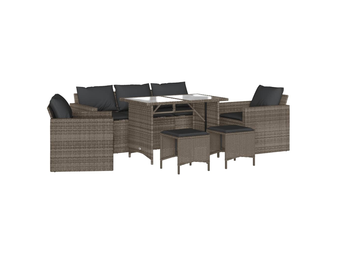 Conjunto de 6 Sofás de Jardim com Almofadões Vime Cinzento MAISON EXCLUSIVE (80x200 cm)