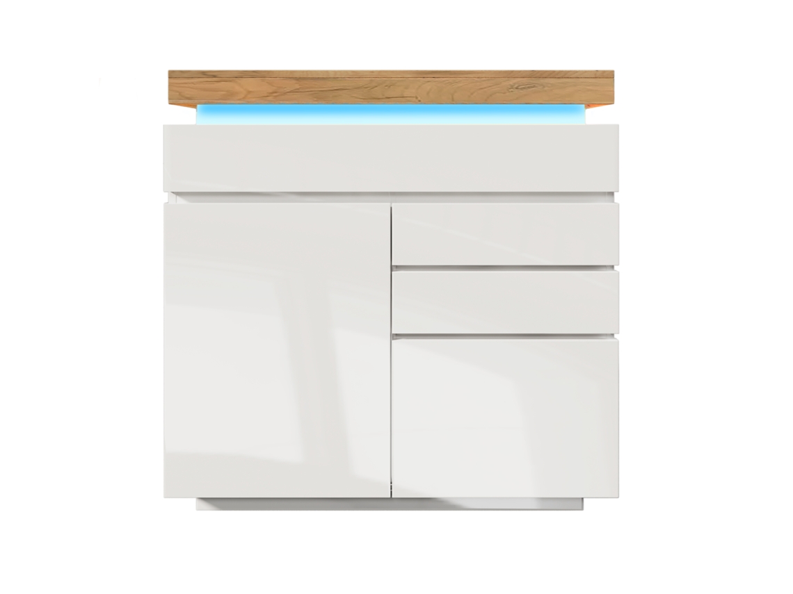Armário Brilhante Com 2 Portas E 3 Gavetas,iluminação Led Controlada Por App,móvel Multifuncional Para Sala E Quarto 115x110x39 Cm Branco