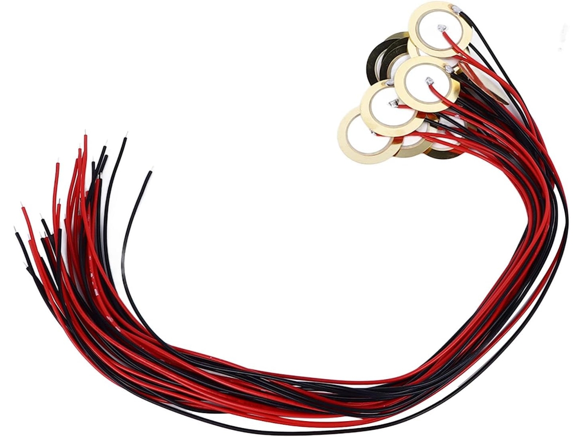 Conjunto De 15 Discos Piezográficos 20mm, Sensores De Som Para Microfone Com Cabos 25cm 9, 8 Polegadas Para Instrumentos