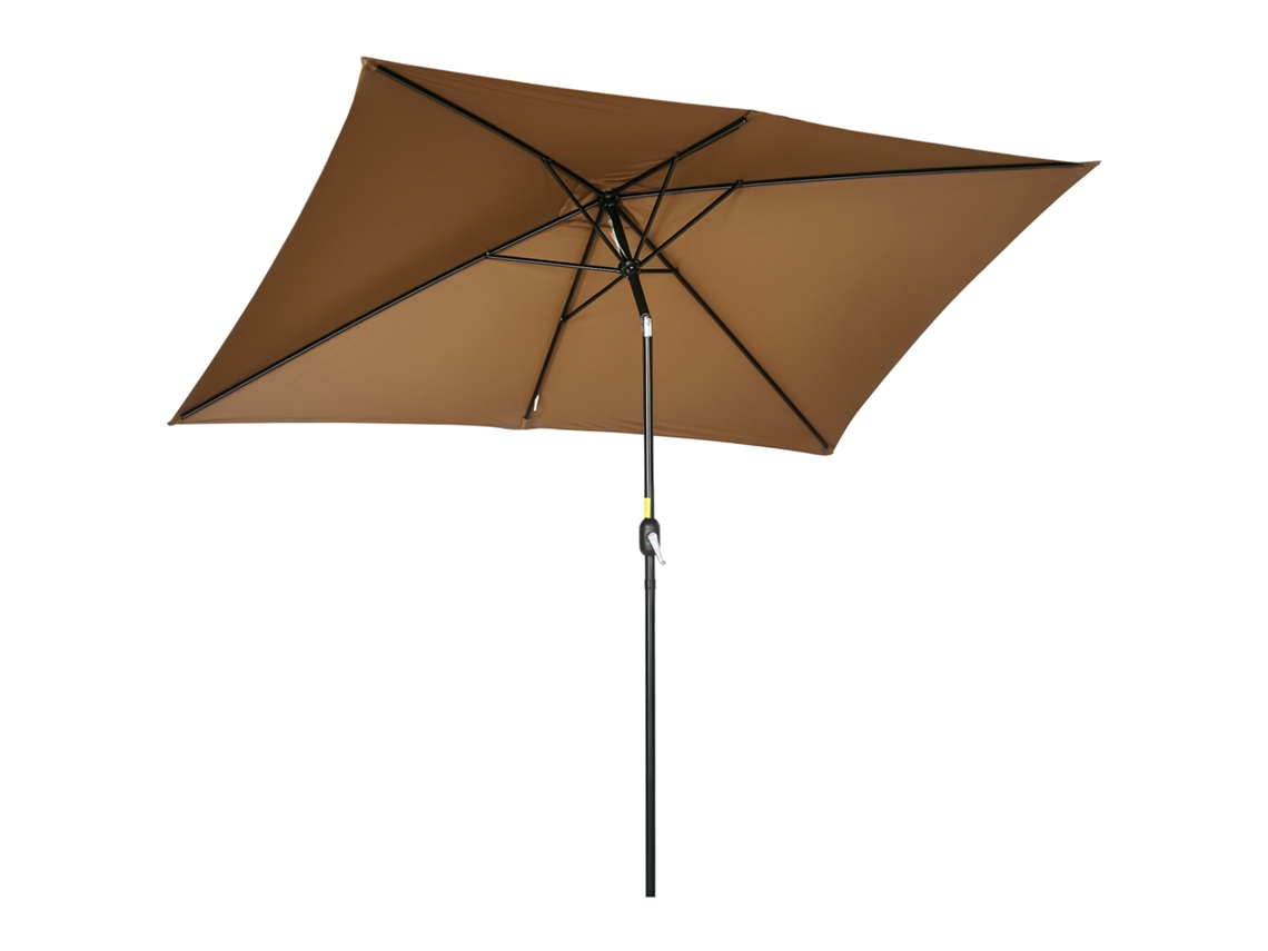 Garden Parasol Retangular (2x3m, Manivela, Ângulo Ajustável, Café)