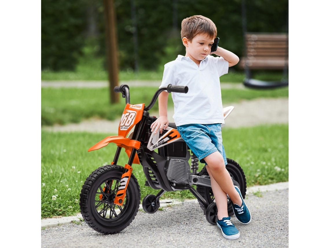 Moto Elétrica Infantil 12v Com Música E Rodas Estabilizadoras, 3-6 Anos, Laranja