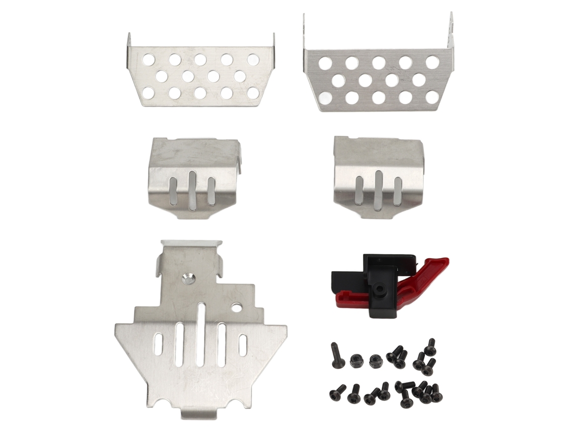 6pcs Blindagem De Chassi De Carro Rc Com Interruptor De Reset Esc Aço Inoxidável Para Traxxas 1/10
