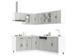 Vidaxl 11 Peças Armário De Cozinha Conjunto Kalmar Cinza Sonoma