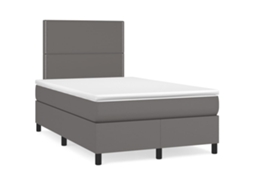 Vidaxl Cama Boxspring Com Colchão 120x190 Cm Couro Artificial Cinzento