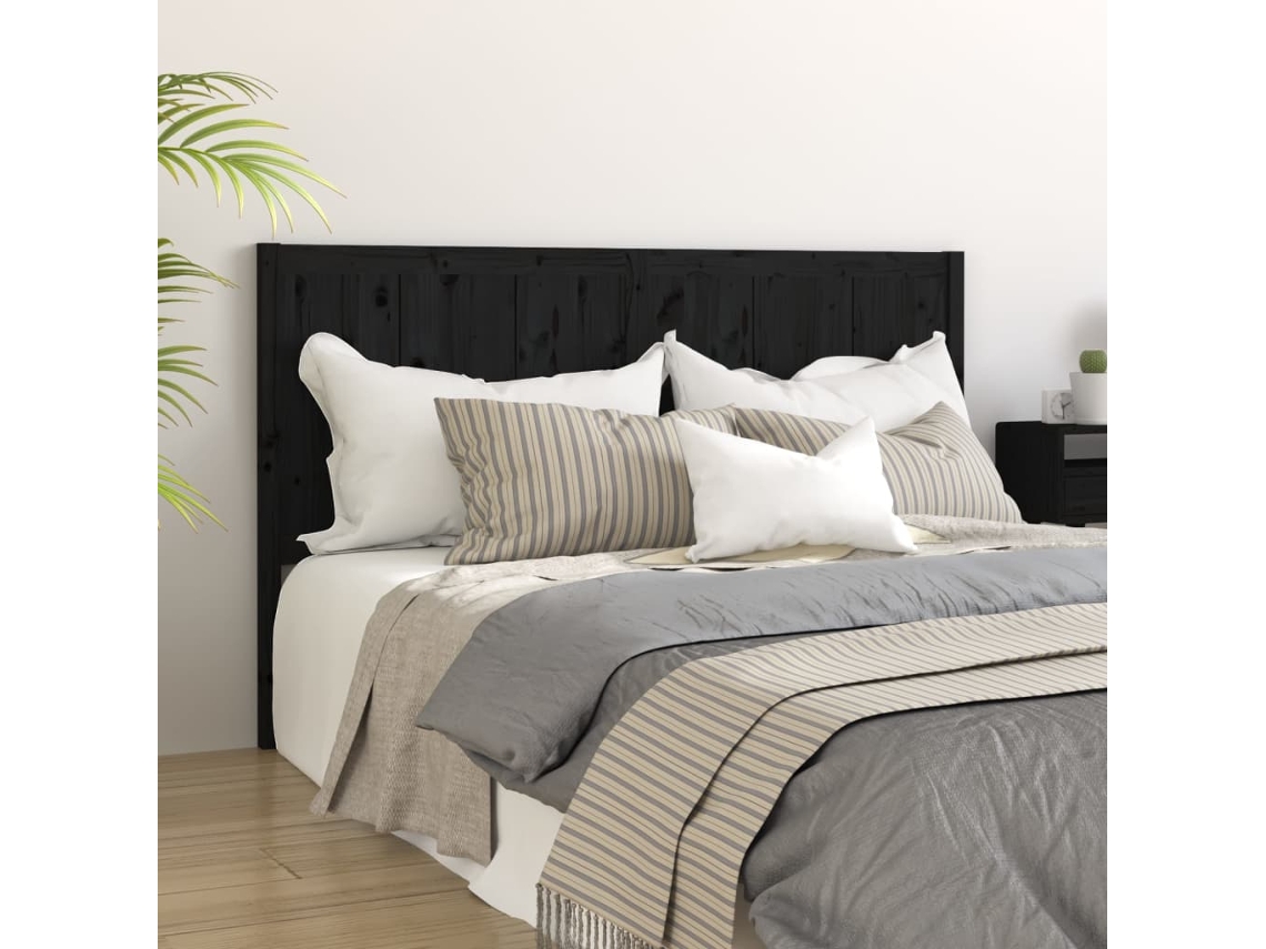 Vidaxl Cabeceira De Cama 205,5x4x100 Cm Pinho Maciço Preto